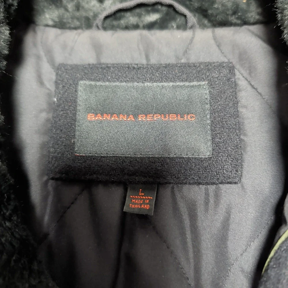Vintage Banana Republic Mens L Black‎ Wool Blend Quilt Lined Jacket Mid Length